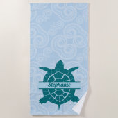 スイミンパーソナライズされたグティール(緑がかった色)シータートルビーチタオル ビーチタオル (正面)