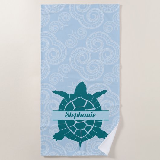 スイミンパーソナライズされたグティール（緑がかった色）シータートルビーチタオル ビーチタオル (正面)