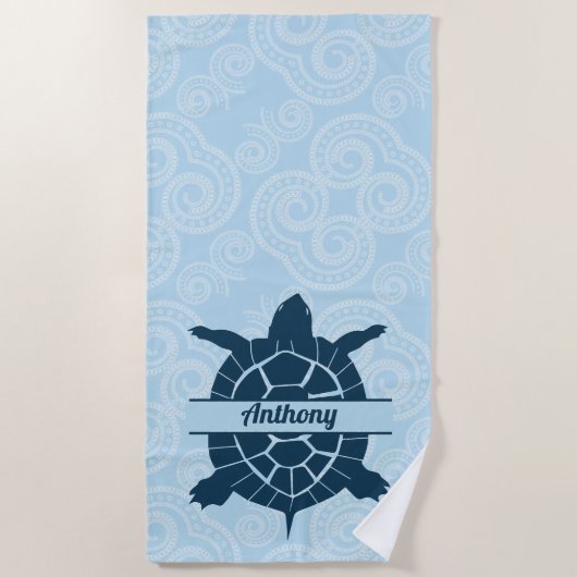 スイミンパーソナライズされたグブルーシーガメ ビーチタオル (正面)