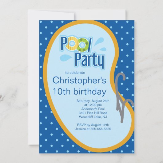 スイミン10代のグプールパーティの招待状ブルー 招待状 (正面)