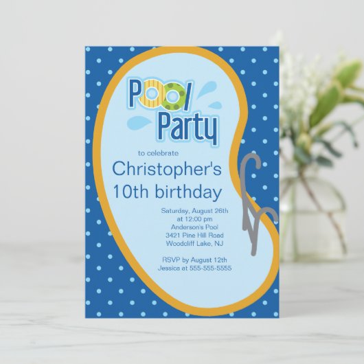スイミン10代のグプールパーティの招待状ブルー 招待状 (スタンド正面)