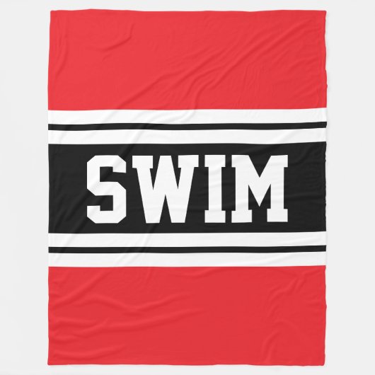 スイムはっきりしたブライトレッド白黒レースストライプ フリースブランケット (正面)