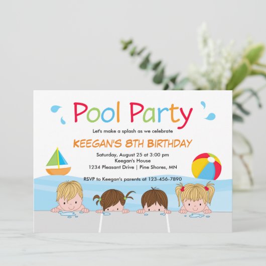 スイムキッズプール誕生日招待状│バージョン1 招待状 (スタンド正面)