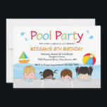 スイムキッズプール誕生日招待状│バージョン2 招待状<br><div class="desc">プールで女の子と男の子をフィーチャーするこの可愛いプールパーティの招待状をパーソナライズ。このデザインには、おもちゃ帆船とビーチボールも含ま素晴らしれ…子供の誕生祝い。Copyright ©招待表現</div>