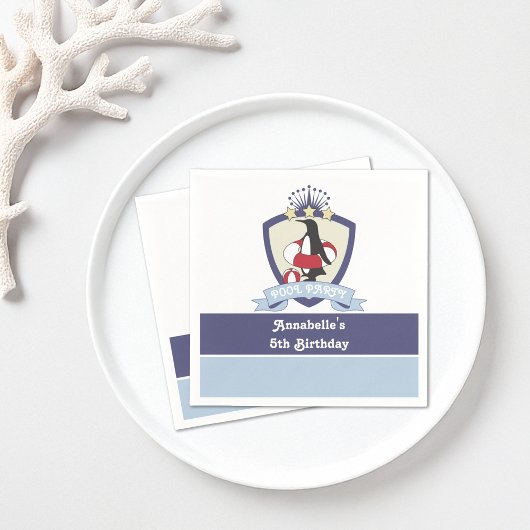 スイムクラブクレストペンギンキッズプール誕生日パーティー スタンダードカクテルナプキン