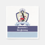 スイムクラブクレストペンギンキッズプール誕生日パーティー スタンダードカクテルナプキン (正面)