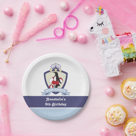 スイムクラブクレストペンギンキッズプール誕生日パーティー ペーパープレート (パーティー)