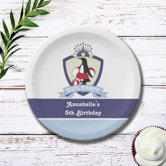 スイムクラブクレストペンギンキッズプール誕生日パーティー ペーパープレート