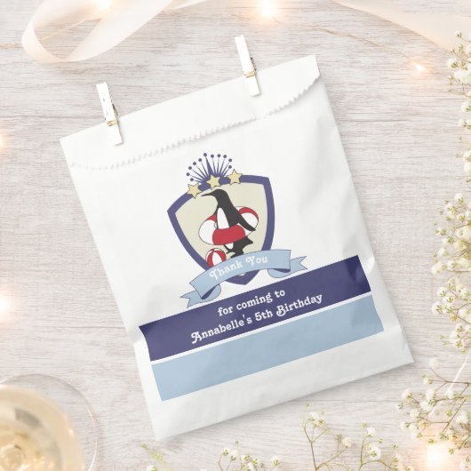 スイムクラブクレストペンギン子供の誕生日ありがとう フェイバーバッグ (クリップ留めされた状態)