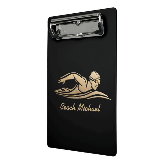 スイムコーチスイミングプールパーソナライズされた名金ゴールド ミニクリップボード (アングル2)