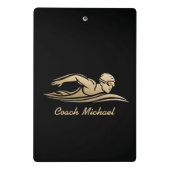 スイムコーチスイミングプールパーソナライズされた名金ゴールド ミニクリップボード (裏面)