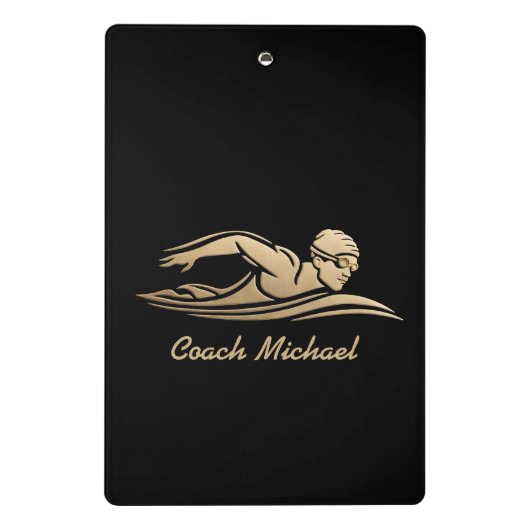 スイムコーチスイミングプールパーソナライズされた名金ゴールド ミニクリップボード (裏面)