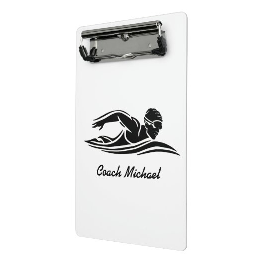 スイムコーチスイミングプール名パーソナライズされたブラック ミニクリップボード (アングル2)