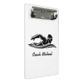 スイムコーチスイミングプール名パーソナライズされたブラック ミニクリップボード (アングル)