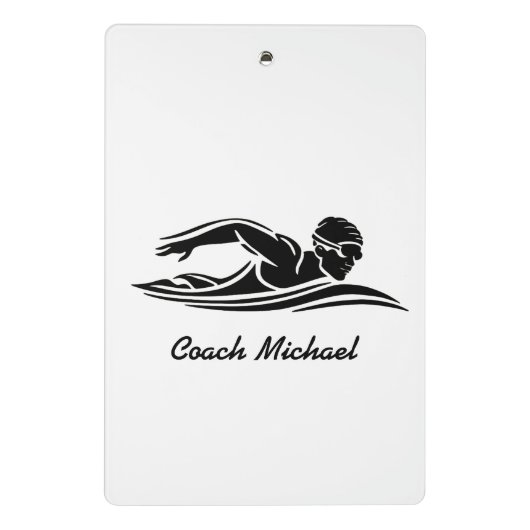 スイムコーチスイミングプール名パーソナライズされたブラック ミニクリップボード (裏面)