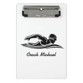 スイムコーチスイミングプール名パーソナライズされたブラック ミニクリップボード (正面)