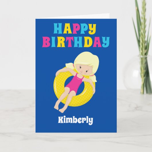 スイムチームブロンドガールかわいいカスタムハッピーバースデー カード (正面)