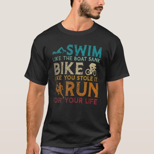 スイムバイク走トおもしろいトライアスロン Tシャツ (正面)