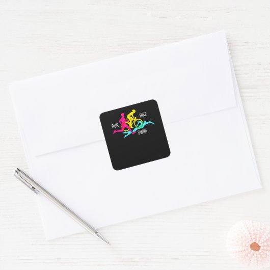 スイムバイク走トライアスロンアスリートマラソン スクエアシール (封筒)