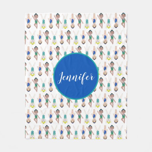 スイムパーソナライズされたチーム同期泳ぐ人ガール フリースブランケット (正面)