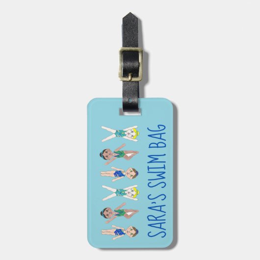 スイムパーソナライズされたバッグ同期泳ぐ人ガール ラゲッジタグ (正面縦)