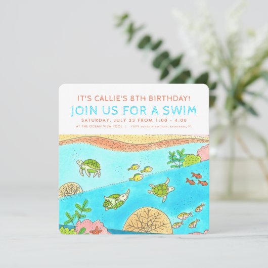 スイムパーティーウミガメ夏誕生日 招待状 (スタンド正面)