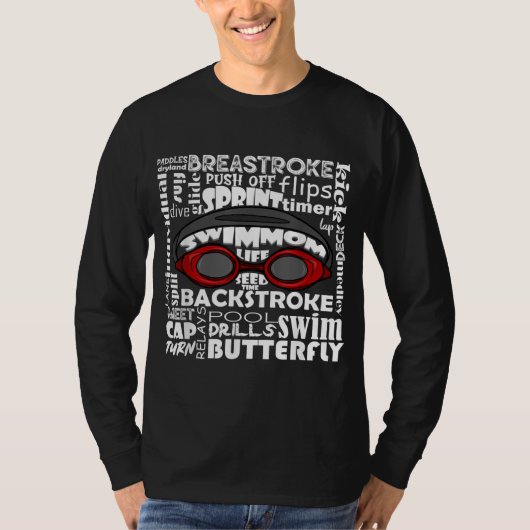 スイムママ泳ぐ人おもしろいスイミングスポーツゴーグルプラック Tシャツ (正面)