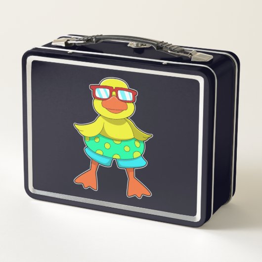 スイムリングとサングラス付きアヒル メタルランチボックス (裏面)