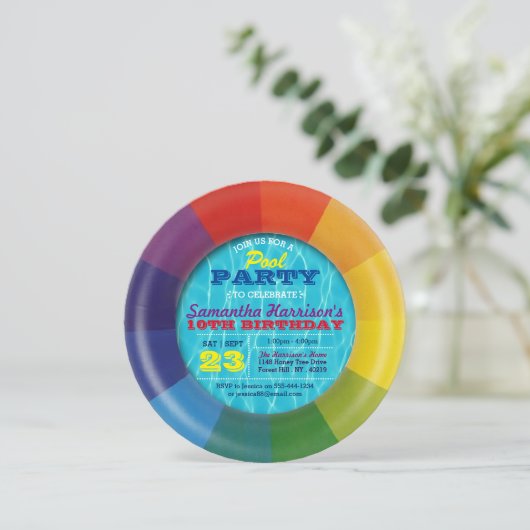 スイムリングや輪サマープールパーティー任意の年齢誕生日 招待状 (スタンド正面)