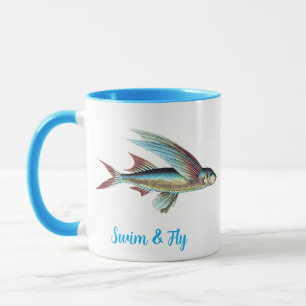 スイム&フライヴィンテージ飛んでいる魚 マグカップ