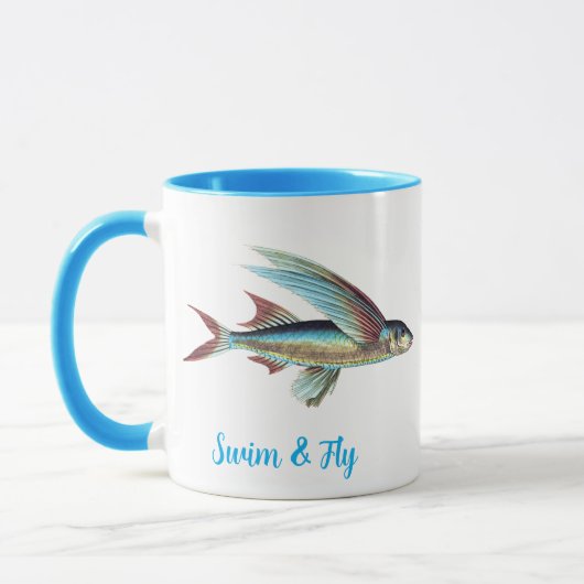 スイム&フライヴィンテージ飛んでいる魚 マグカップ (左)