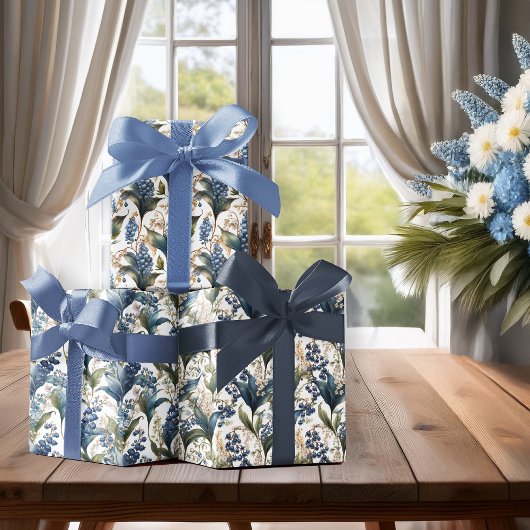 スイレンとサンザシの花の模様 ラッピングペーパーシート