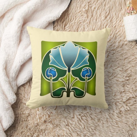 スイレンのステンシル枕 クッション (ブランケット)