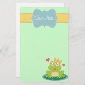 スイレンの浮いている葉のきらめくな目を持つかわいいのカエル 便箋 (正面/裏面)