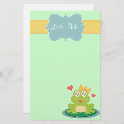 スイレンの浮いている葉のきらめくな目を持つかわいいのカエル 便箋 (正面/裏面)