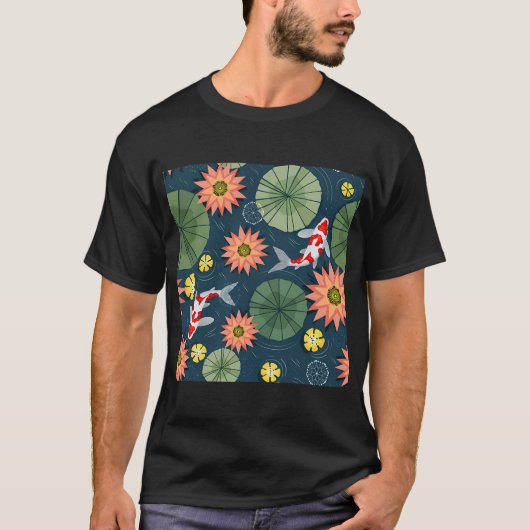 スイレンの花と錦鯉 Tシャツ (正面)