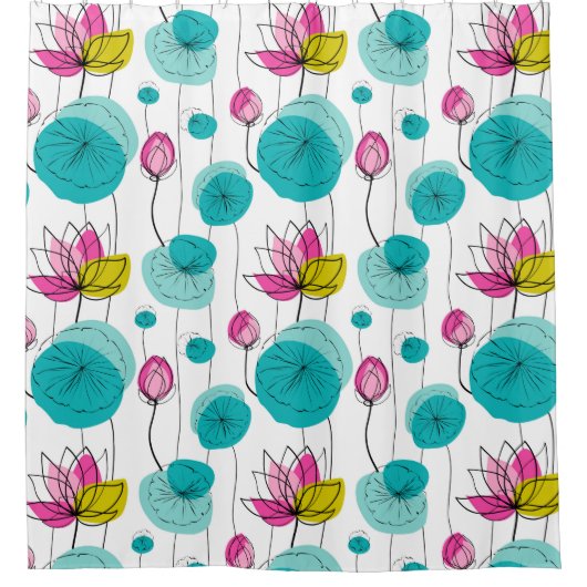 スイレンは花を明るいはっきりした色に塗る シャワーカーテン (正面)