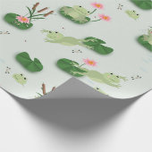 スイレン池のかわいいカエル ラッピングペーパー (角)