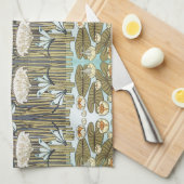 スイレン，トンボ，マーシュアールヌーボー キッチンタオル (四つ折り)