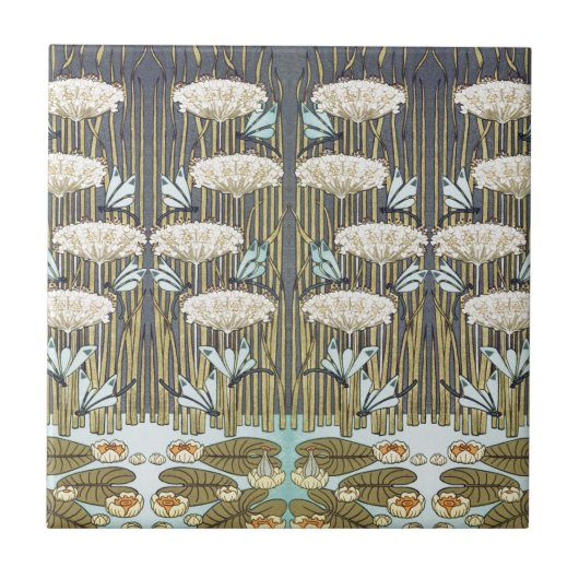 スイレン，トンボ，マーシュアールヌーボー タイル (正面)