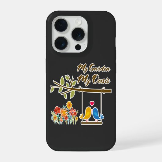 スイングに揺れるキュートな鳥たち ガーデンオアシスロマンティックアート iPhoneケース (裏面)