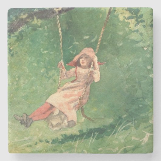 スイングの女の子（農村児） （ウィンスローホームマー） ストーンコースター (正面)