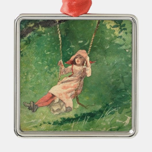 スイングの女の子（農村児） （ウィンスローホームマー） メタルオーナメント (正面)
