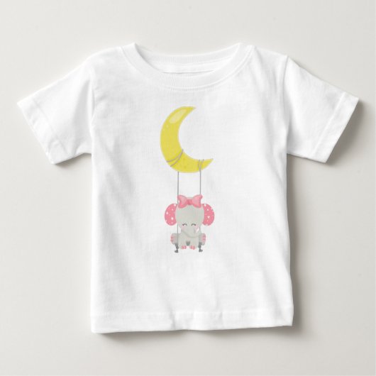 スイングの象,かわいい象,王冠,月 ベビーTシャツ (正面)