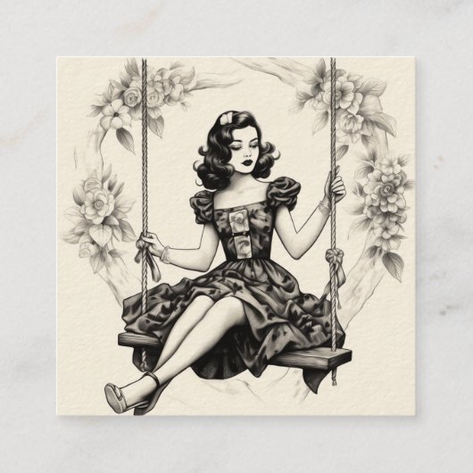 スイングスインガーのコールカードに乗った女性 スクエア名刺 (裏面)