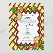 スイングモンキーベビーシャワー招待状-黄色 招待状 (正面/裏面)