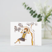 スイング中のかわいい木の人形 ポストカード (スタンド正面)
