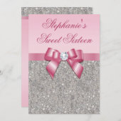 スイーエレガントト16シルバーシーフェイクキンズピンクボウ 招待状 (正面/裏面)