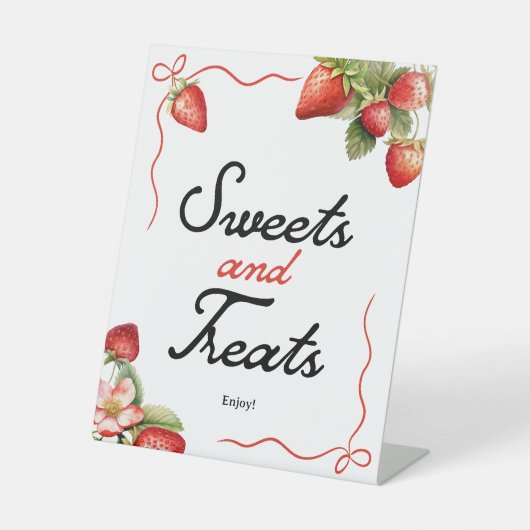 スイーツとお菓子の看板 | イチゴの赤ちゃんシャワー 台座サイン (正面)