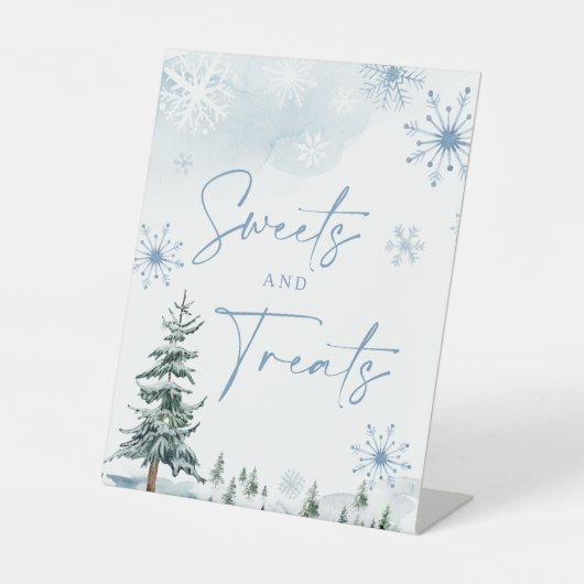 スイーツとトリーツの看板、青いテーブル看板 台座サイン (正面)